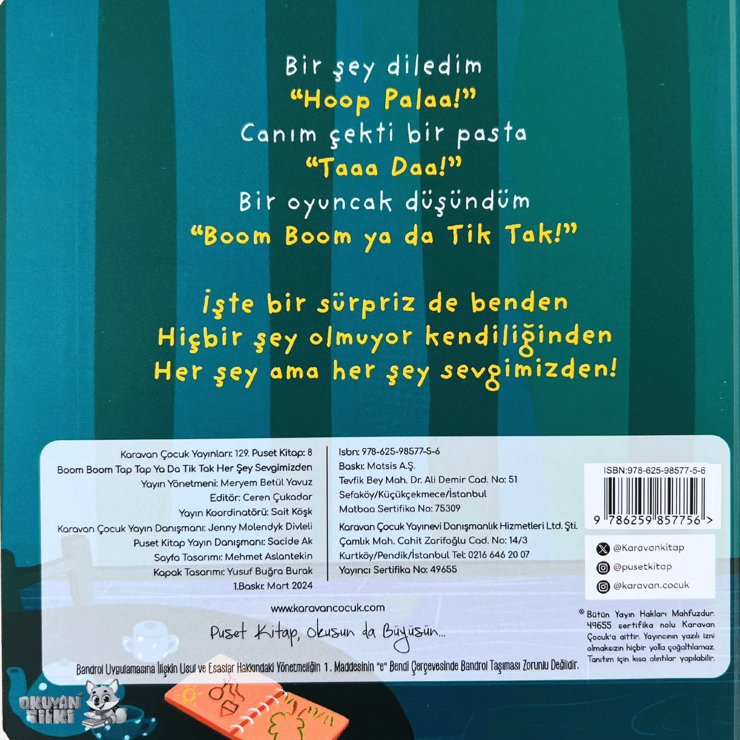 Boom Tap Tap Ya Da Tik Tak Her Şey Sevgimizden (1+ Yaş) - Okuyan Tilki